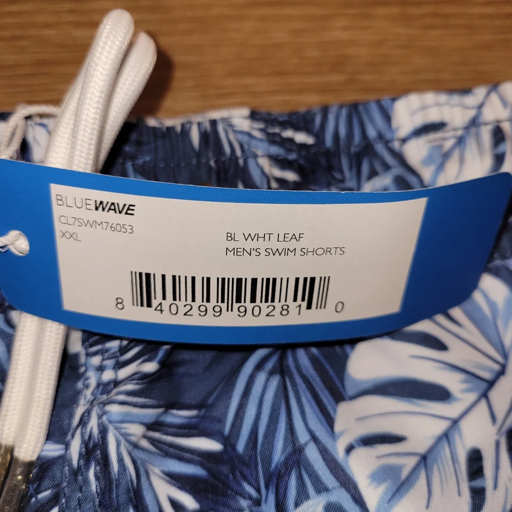 Bluewave Mens Swim Trunk Shorts Blue White Leaf Size XXL New